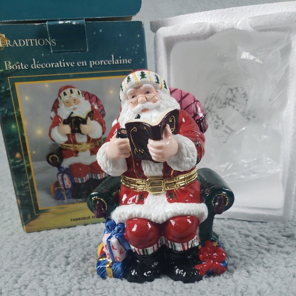 Traditions Porcelain Hinged Keepsake Decorative Box Christmas Santa Claus Gifts